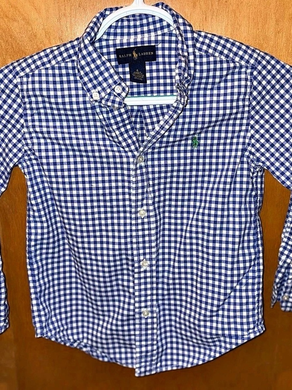 Ralph Lauren Boys Gingham Cotton Poplin Shirt Blue & White